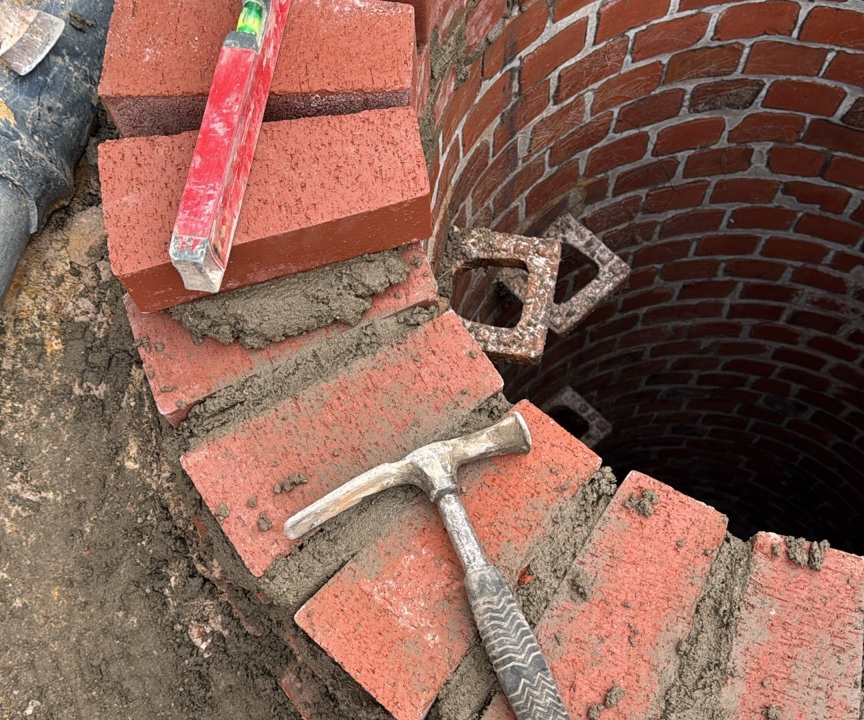 Neu aufgemauertes Schachtbauwerk aus Klinker